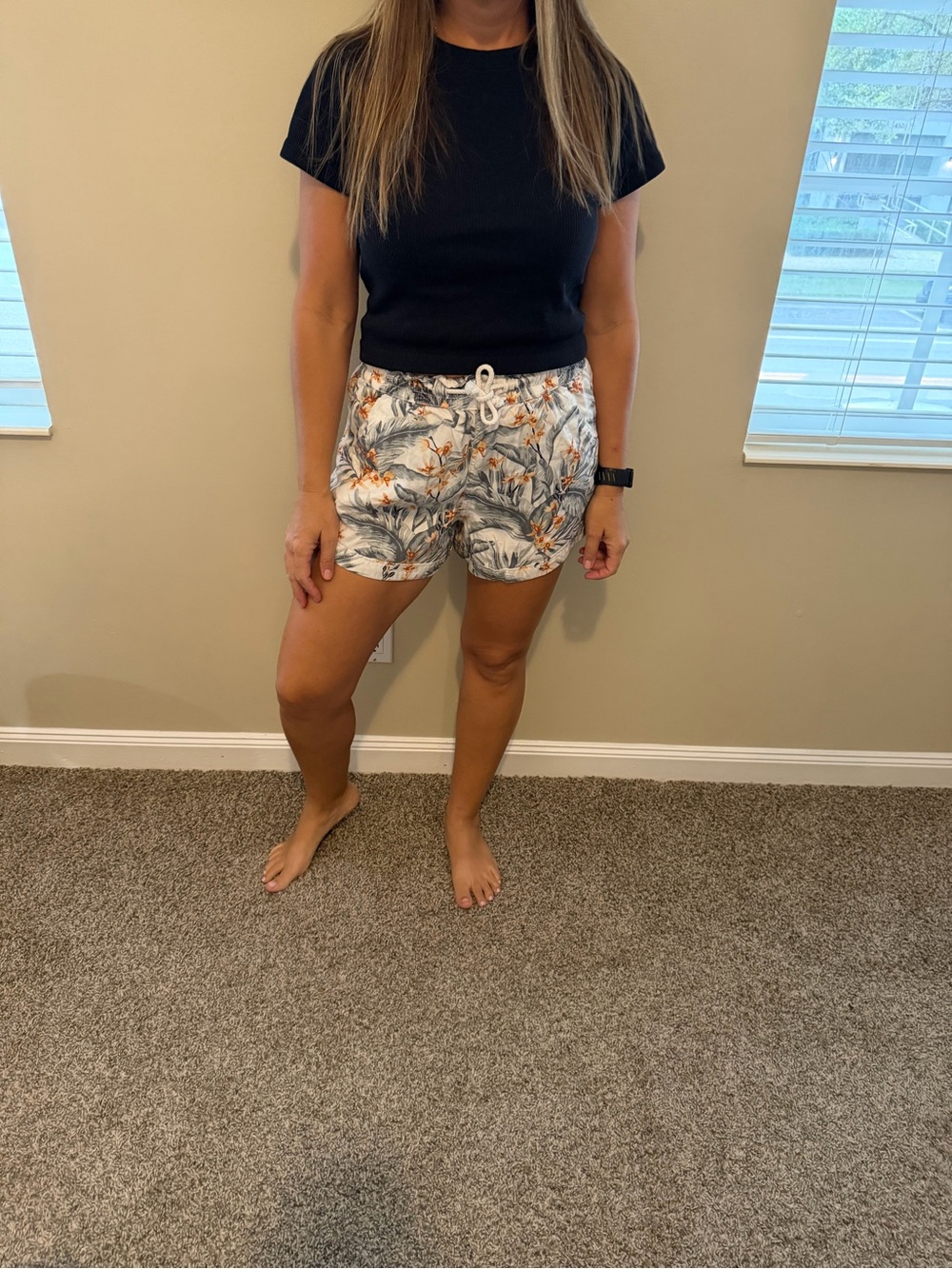 Billabong Floral Drawstring Women’s Shorts - White with Orange & Gray Print